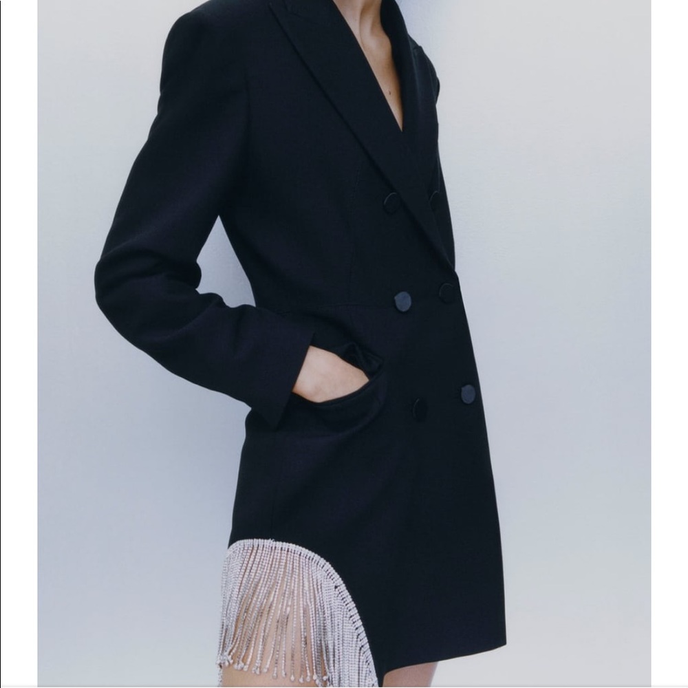 Zara limited edition blazer dress stone fringe
